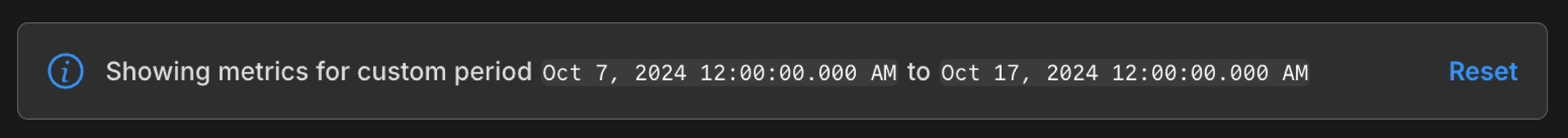 custom date range selection banner on monitoring page
